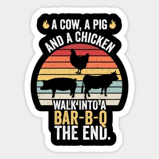 A Pig Chicken And A Cow Funny Barbecue BBQ Joke Grill Chef Sticker